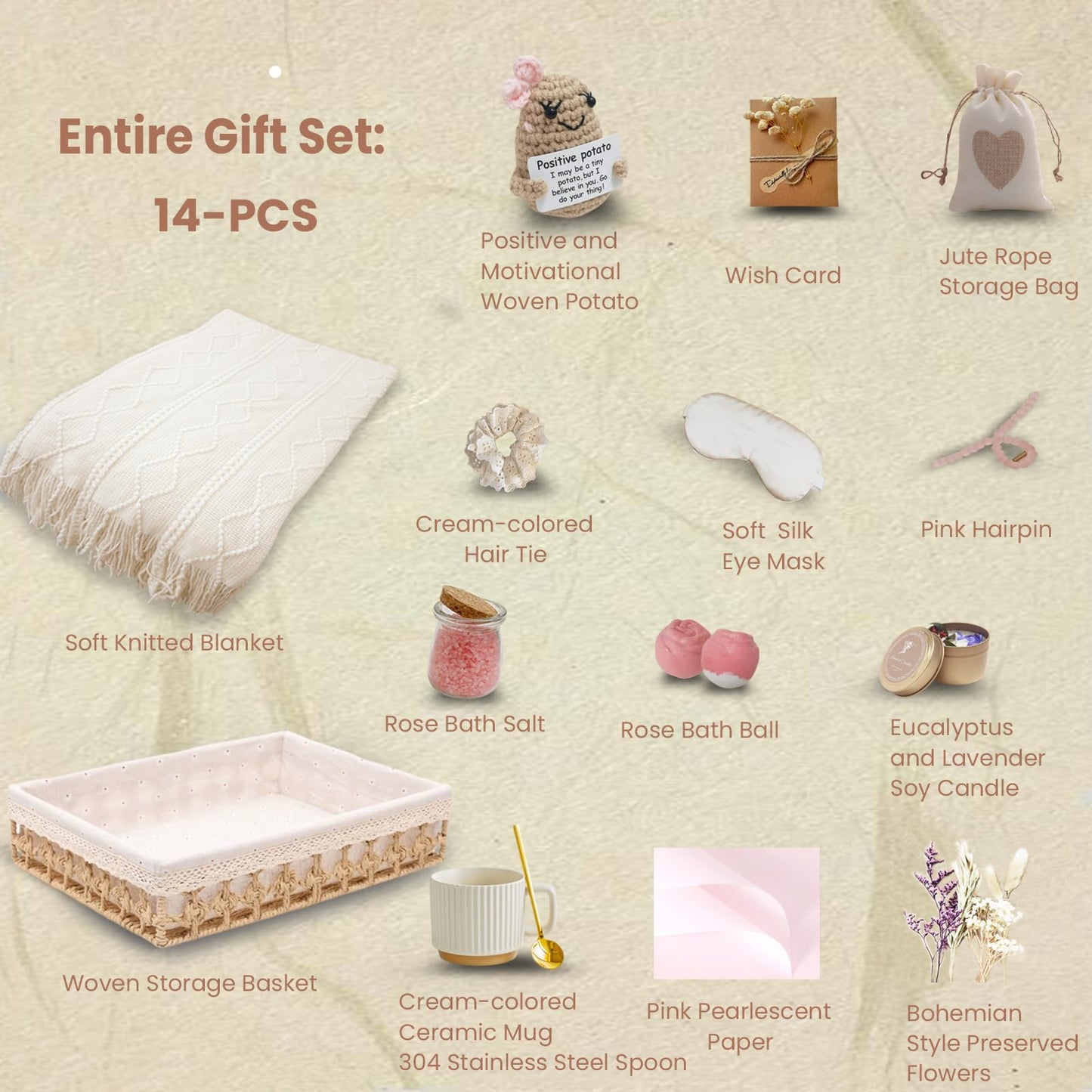 Sister Birthday Gifts With Basket for Women, Friendship Gifts for Women Self Care Gifts Set for Her/Friend/Bestie Gift Box for Girlfriend/gf/Wife (Pink, Cream & Gold)
