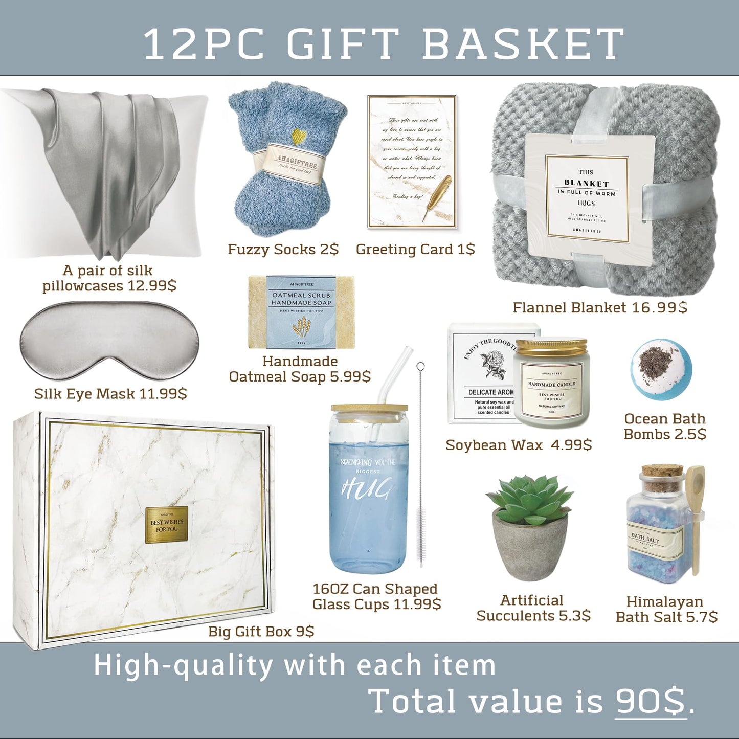 Get Well Soon Gift Baskets For Women,12PC Get Well Gifts for Women After Surgery,Birthday Gifts,Care Package,Grief Gifts,Sympathy Gifts,Condolences Gift Basket (grayish)