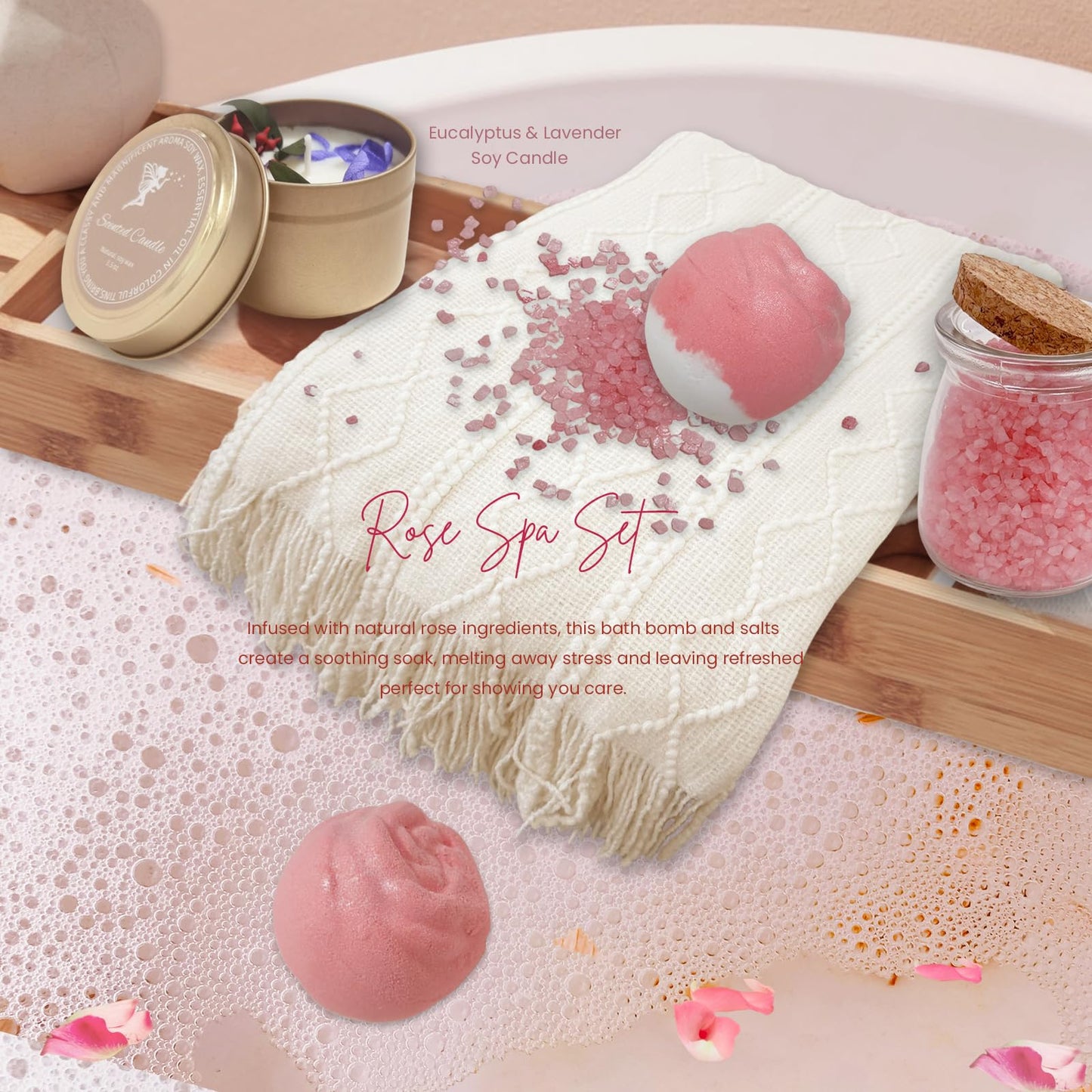 Sister Birthday Gifts With Basket for Women, Friendship Gifts for Women Self Care Gifts Set for Her/Friend/Bestie Gift Box for Girlfriend/gf/Wife (Pink, Cream & Gold)
