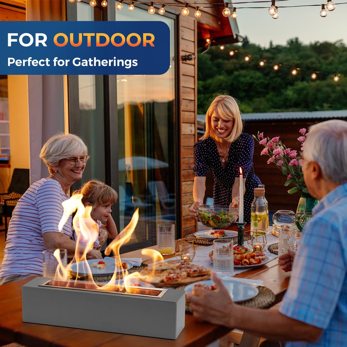 Metal Rectangle Tabletop Fire Pit with Smores Maker Kit 4 Roasting Sticks Indoor/Outdoor Small Fireplace, Table Top Decor Gifts for Women Mom Housewarming Birthday Balcony Backyard Gift