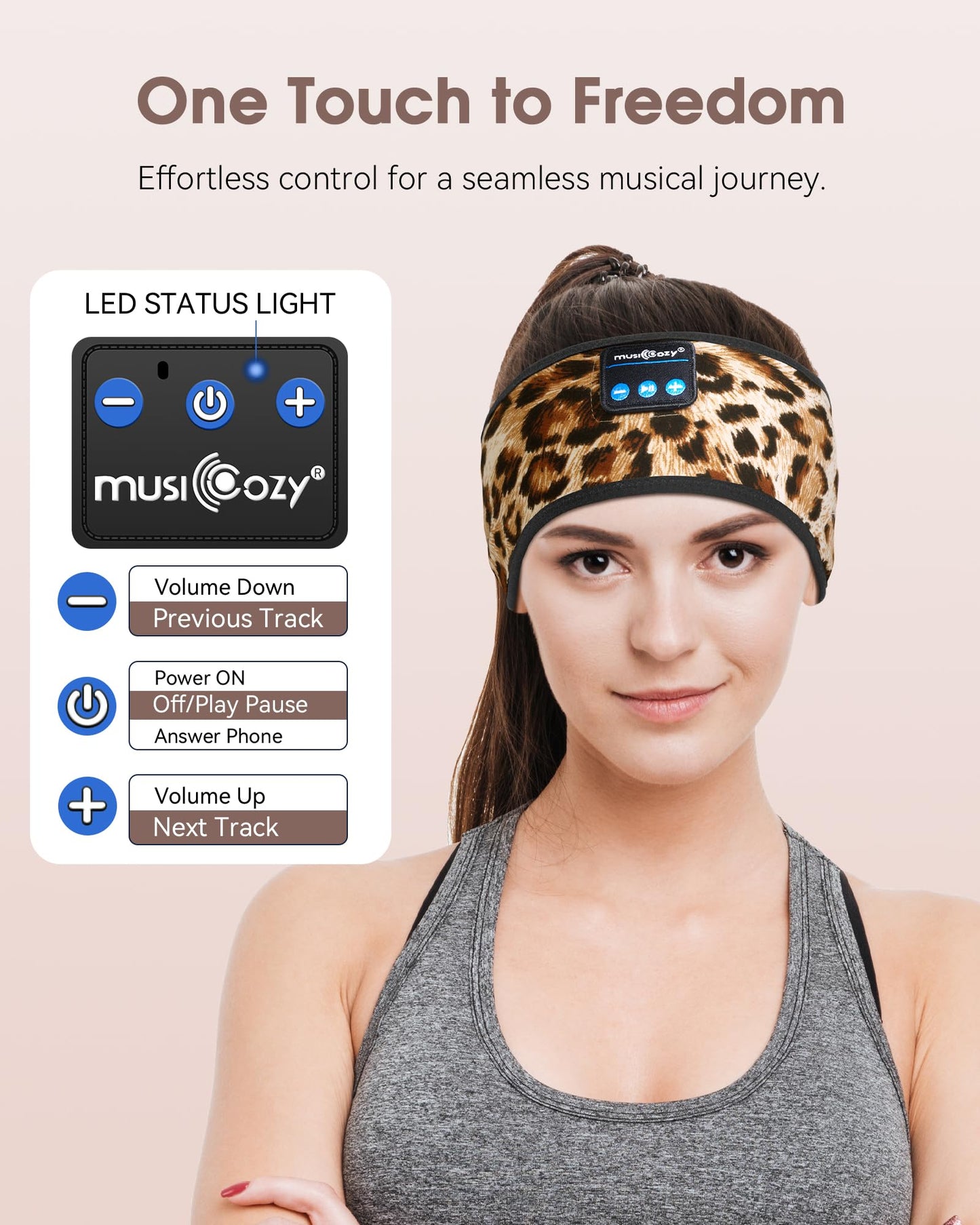 MUSICOZY Sleep Headphones Bluetooth 5.4 Headband, Sports Wireless Earphones Sweat Resistant Earbuds Sleeping Headphone with Ultra-Thin HD Stereo Speaker for Workout Running Cool Gadgets Unique Gifts