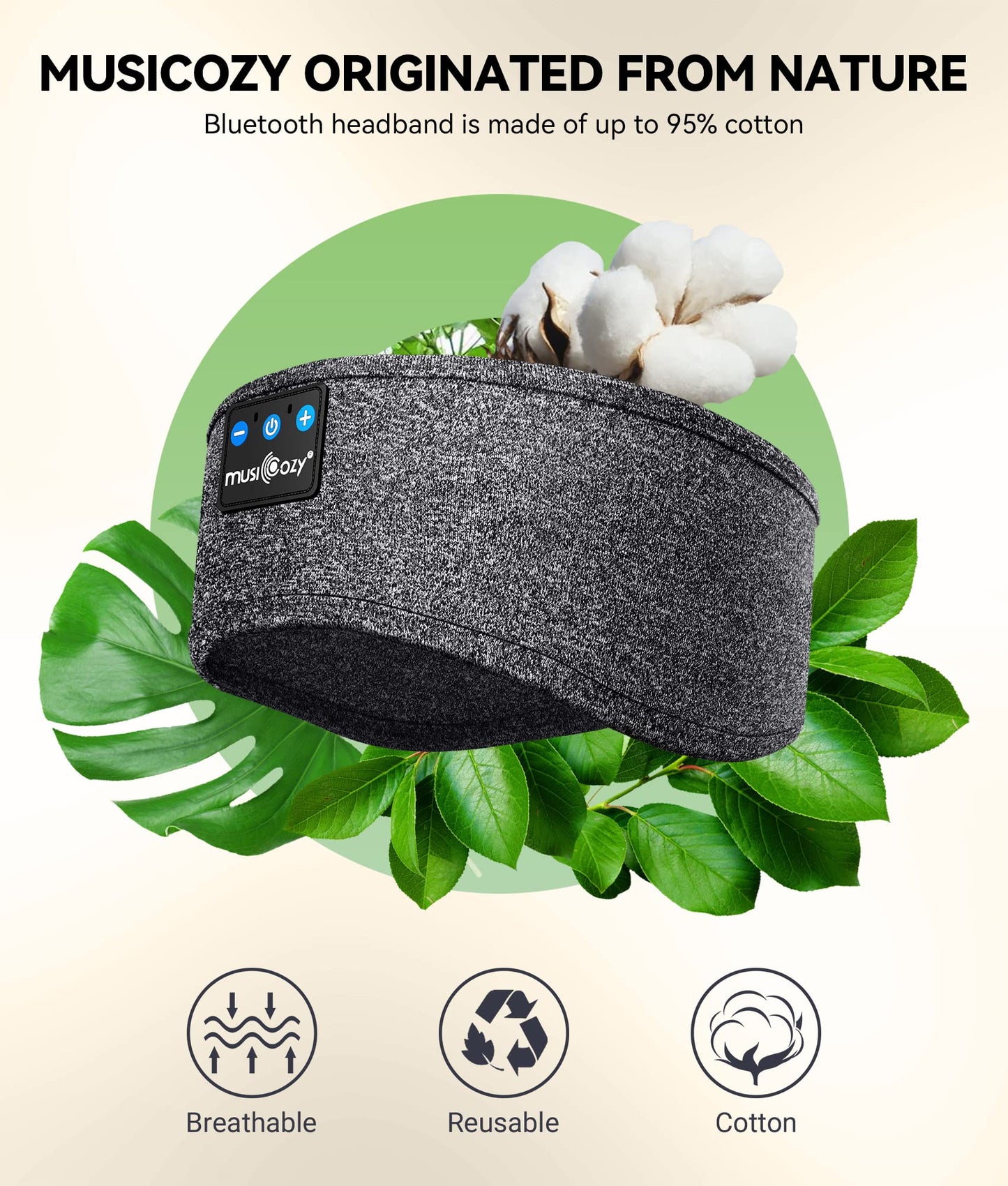 MUSICOZY Sleep Headphones Bluetooth 5.4 Headband, Sports Wireless Earphones Sweat Resistant Earbuds Sleeping Headphone with Ultra-Thin HD Stereo Speaker for Workout Running Cool Gadgets Unique Gifts
