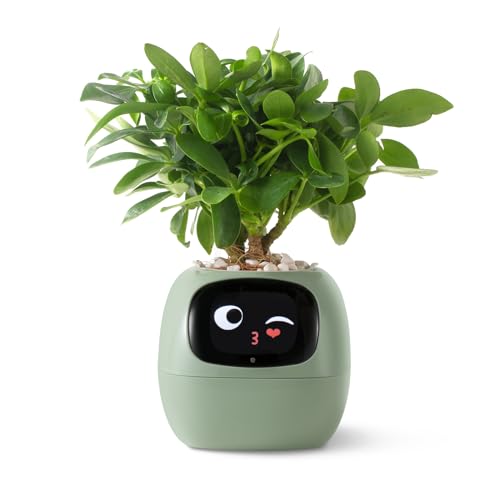 PLANTSIO Smart pet Planter Robot Guidance on Plant Care with Emojis, Adorable Plant Companion with Rich Gesture Interaction, Neat Desk Setup Gift (White)