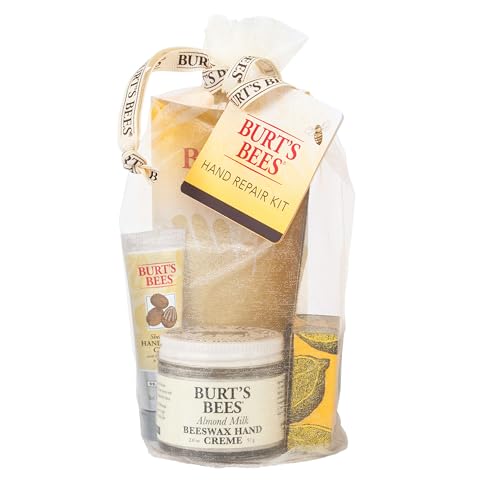 Burt's Bees Gifts Ideas - Hand Repair Set, 3 Hand Creams plus Gloves - Almond Milk, Lemon Butter Cuticle Cream, Shea Butter Repair