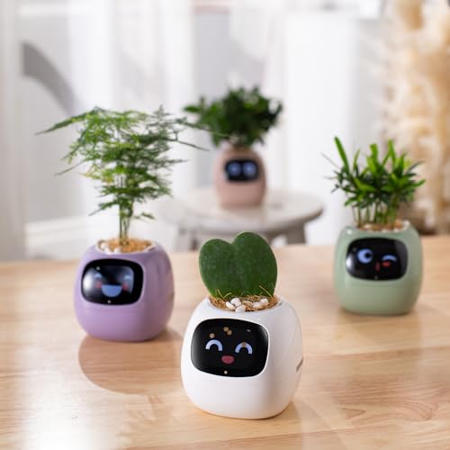 PLANTSIO Smart pet Planter Robot Guidance on Plant Care with Emojis, Adorable Plant Companion with Rich Gesture Interaction, Neat Desk Setup Gift (White)