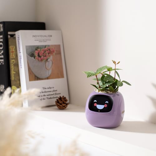 PLANTSIO Smart pet Planter Robot Guidance on Plant Care with Emojis, Adorable Plant Companion with Rich Gesture Interaction, Neat Desk Setup Gift (White)