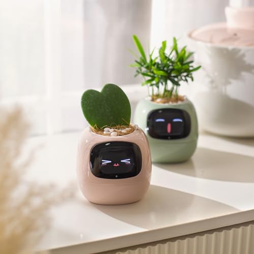 PLANTSIO Smart pet Planter Robot Guidance on Plant Care with Emojis, Adorable Plant Companion with Rich Gesture Interaction, Neat Desk Setup Gift (White)