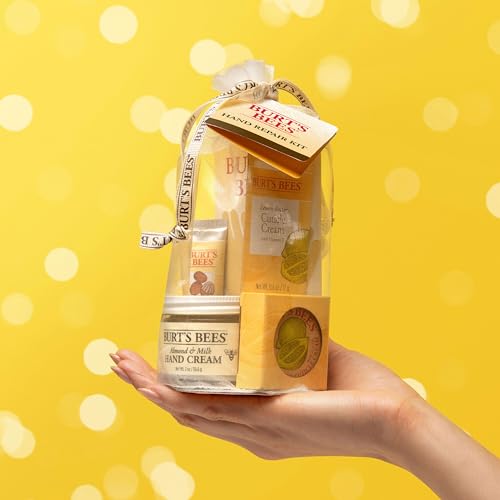 Burt's Bees Gifts Ideas - Hand Repair Set, 3 Hand Creams plus Gloves - Almond Milk, Lemon Butter Cuticle Cream, Shea Butter Repair