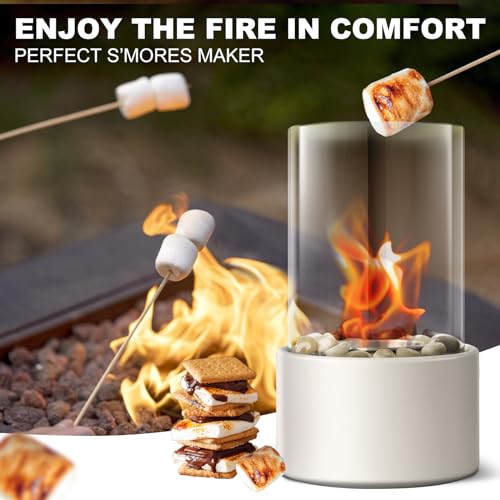 Metal Rectangle Tabletop Fire Pit with Smores Maker Kit 4 Roasting Sticks Indoor/Outdoor Small Fireplace, Table Top Decor Gifts for Women Mom Housewarming Birthday Balcony Backyard Gift