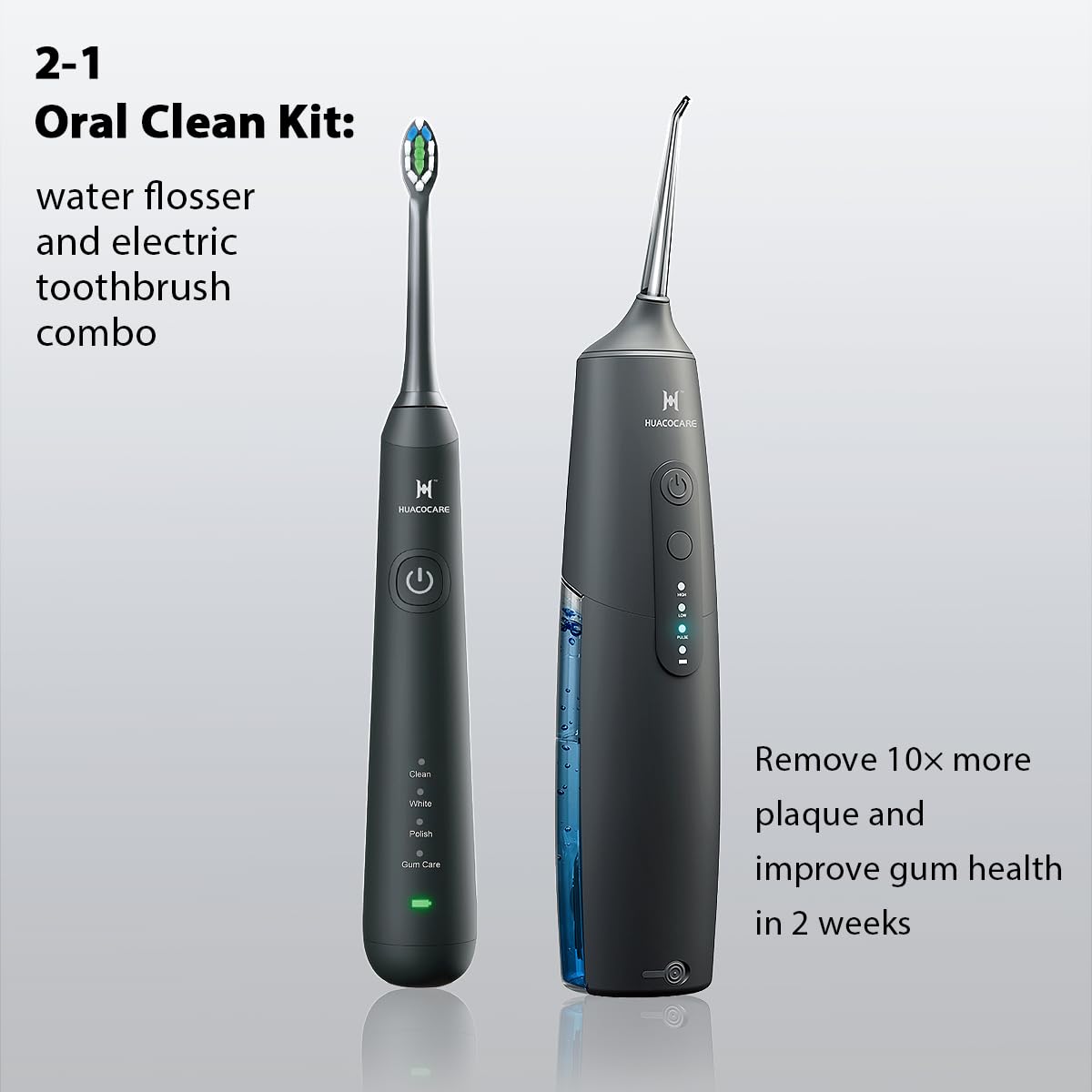 2-1 Oral Clean Kit- Water Dental flosser & Electric Toothbrush Combo- Brushing & Flossing- for Teeth Cleaning and Gum Health (Black)