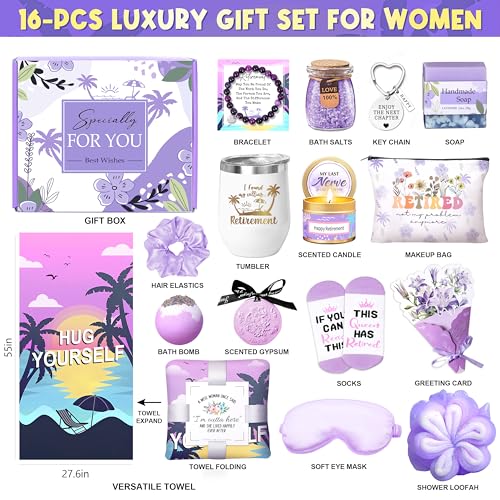 HSOEIXL Retirement Gifts for Woman 2025, Best Retirement Gifts for Coworker Teacher Nurses Boss Friends Mom Grandma, Funny Retired Gifts Basket, 16 Pcs Happy Retired Gifts with Retirees Tumbler