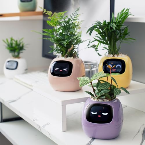 PLANTSIO Smart pet Planter Robot Guidance on Plant Care with Emojis, Adorable Plant Companion with Rich Gesture Interaction, Neat Desk Setup Gift (White)