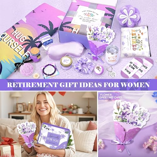 HSOEIXL Retirement Gifts for Woman 2025, Best Retirement Gifts for Coworker Teacher Nurses Boss Friends Mom Grandma, Funny Retired Gifts Basket, 16 Pcs Happy Retired Gifts with Retirees Tumbler