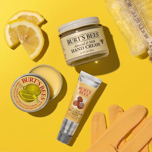 Burt's Bees Gifts Ideas - Hand Repair Set, 3 Hand Creams plus Gloves - Almond Milk, Lemon Butter Cuticle Cream, Shea Butter Repair