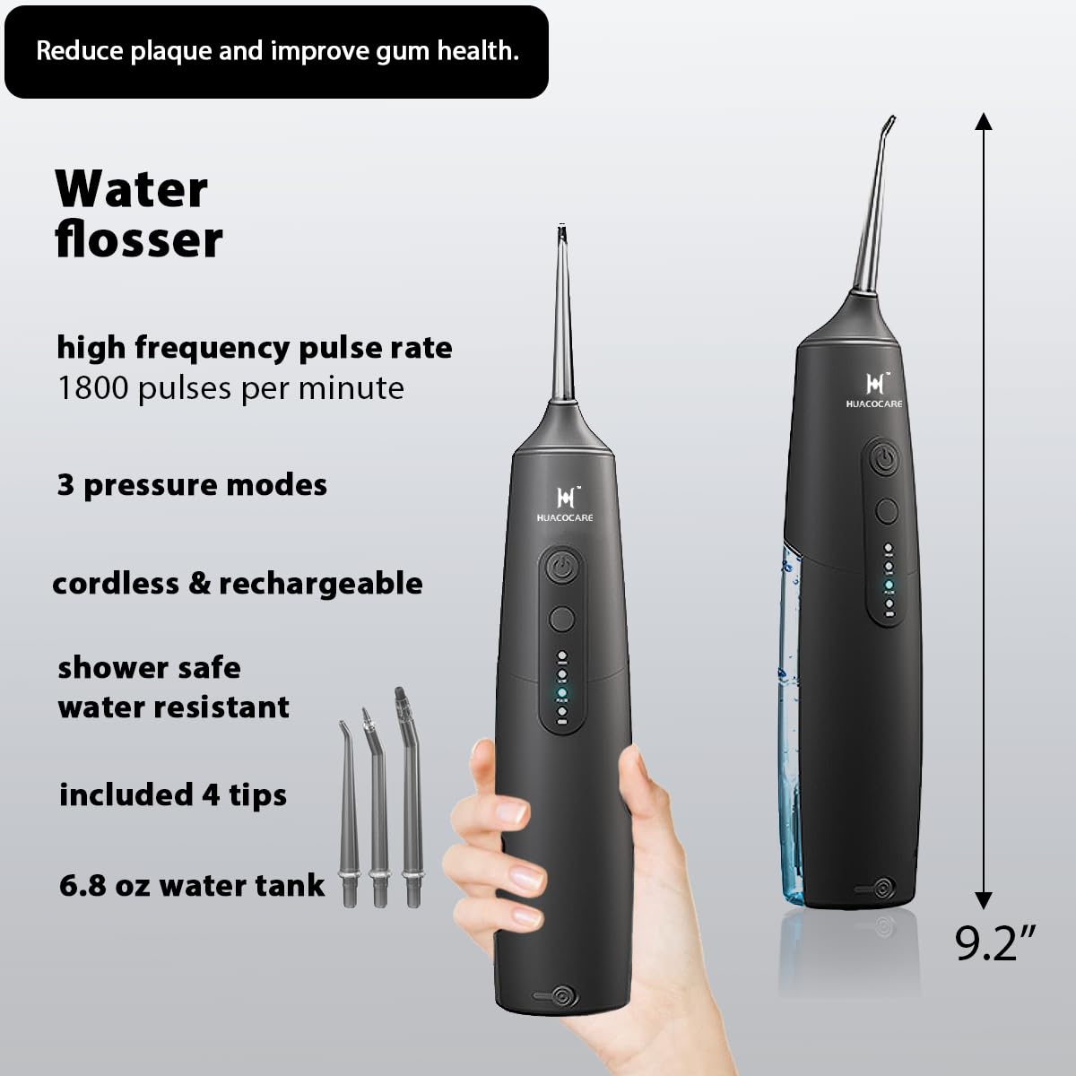 2-1 Oral Clean Kit- Water Dental flosser & Electric Toothbrush Combo- Brushing & Flossing- for Teeth Cleaning and Gum Health (Black)