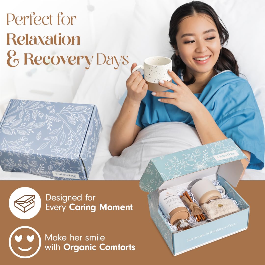 UnboxMe Tea Lover's Gift Basket – Self-Care Gift Box with Cozy Socks, Ceramic Mug, Chai Tea, Honey & Cinnamon | Perfect Get Well Soon or Relaxation Gift for Women