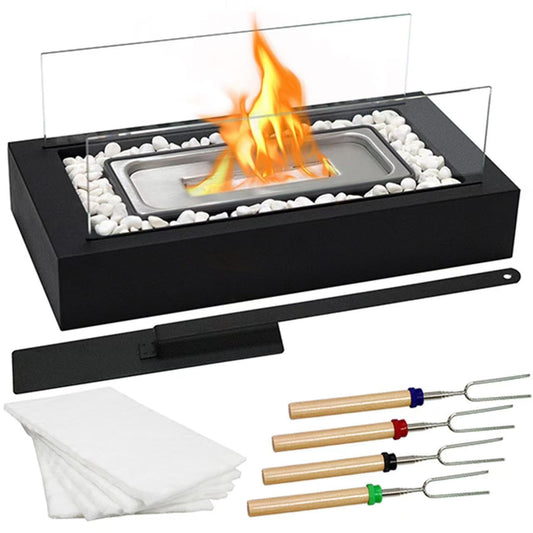 Metal Rectangle Tabletop Fire Pit with Smores Maker Kit 4 Roasting Sticks Indoor/Outdoor Small Fireplace, Table Top Decor Gifts for Women Mom Housewarming Birthday Balcony Backyard Gift