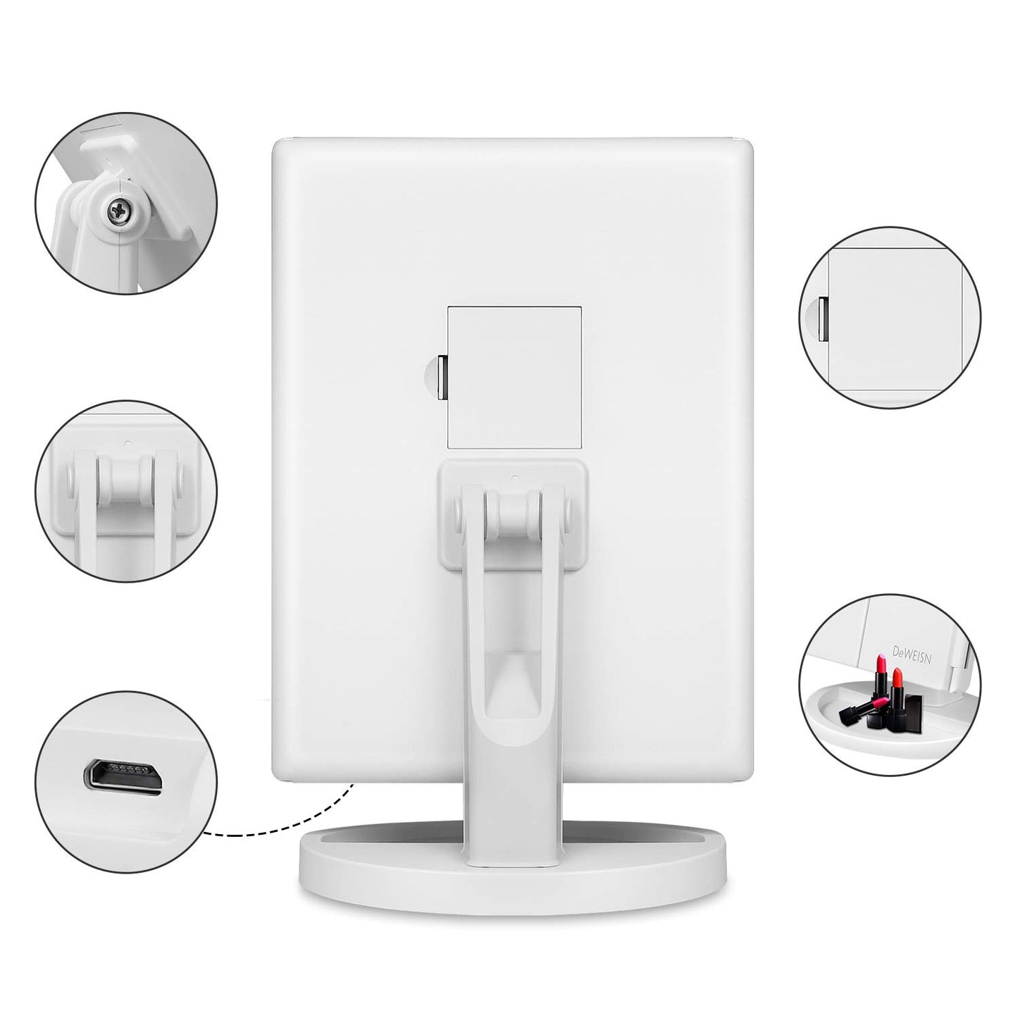 deweisn Dresser Mount Tri-Fold Lighted Vanity Mirror with 21 LED Lights, Touch Screen and 3X/2X/1X Magnification, Two Power Supply Modes Make Up Mirror,Travel Mirror