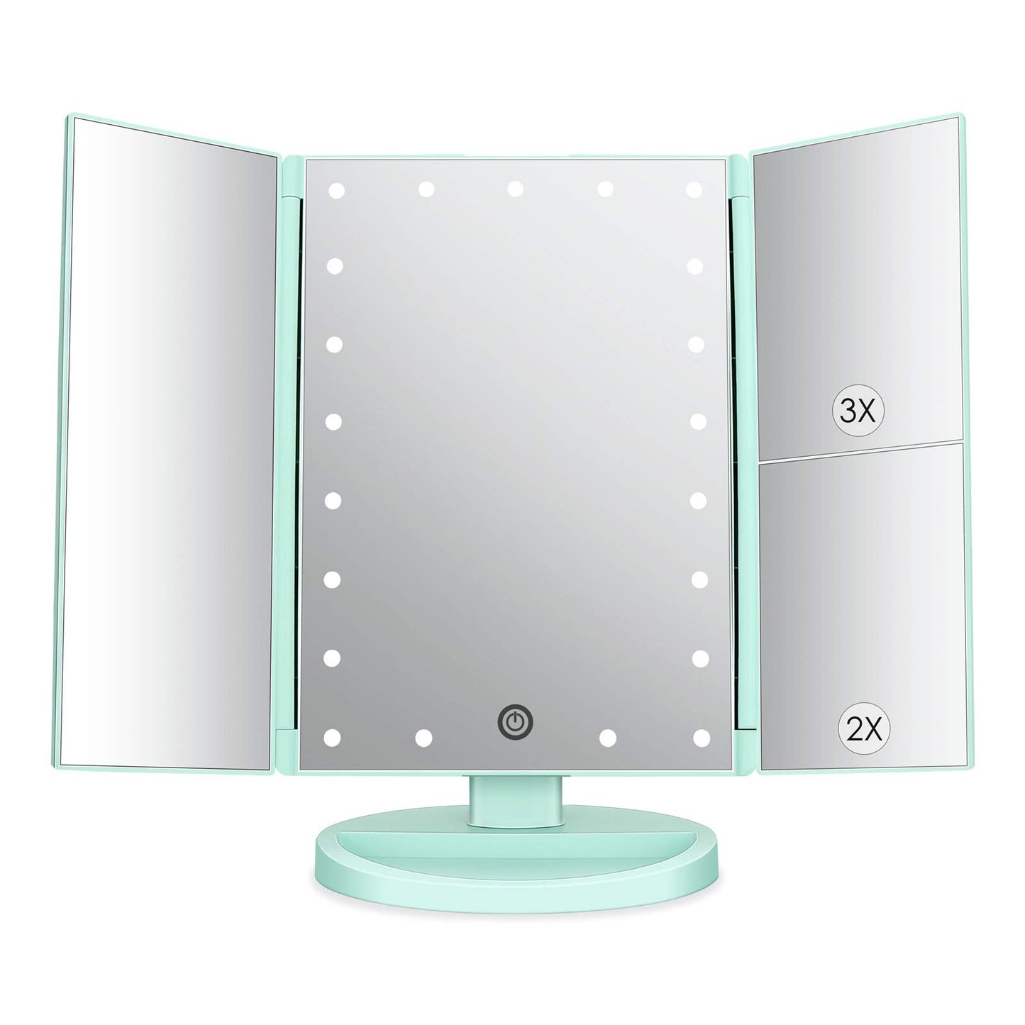 deweisn Dresser Mount Tri-Fold Lighted Vanity Mirror with 21 LED Lights, Touch Screen and 3X/2X/1X Magnification, Two Power Supply Modes Make Up Mirror,Travel Mirror