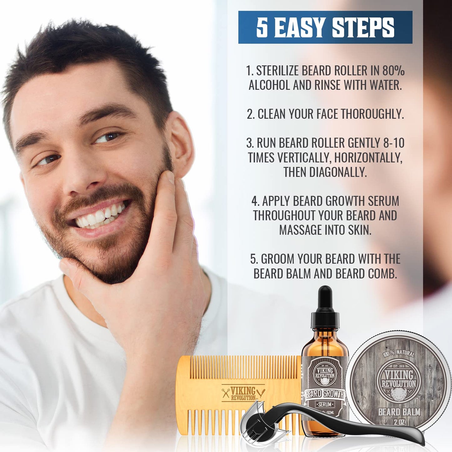 Viking Revolution Beard Care Kit for Men - Kit includes 100% Boar Beard Brush, Wooden Comb, Beard Balm, Beard Oil, Beard & Mustache Scissors in a Metal Box