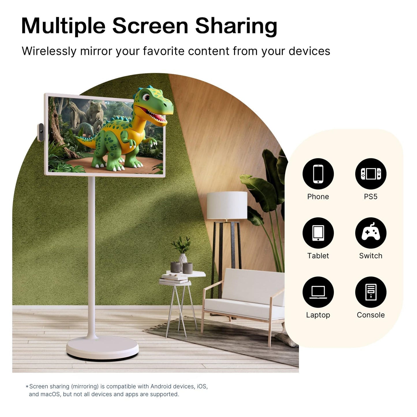 ApoloSign 32-Inch Portable Monitor, 1080P FHD Rolling TV on Wheels with Rotatable Touch Screen, Android 13 OS, 8G RAM+128G Storage, Built-in Battery, Full Swivel Rotation, Voice Remote