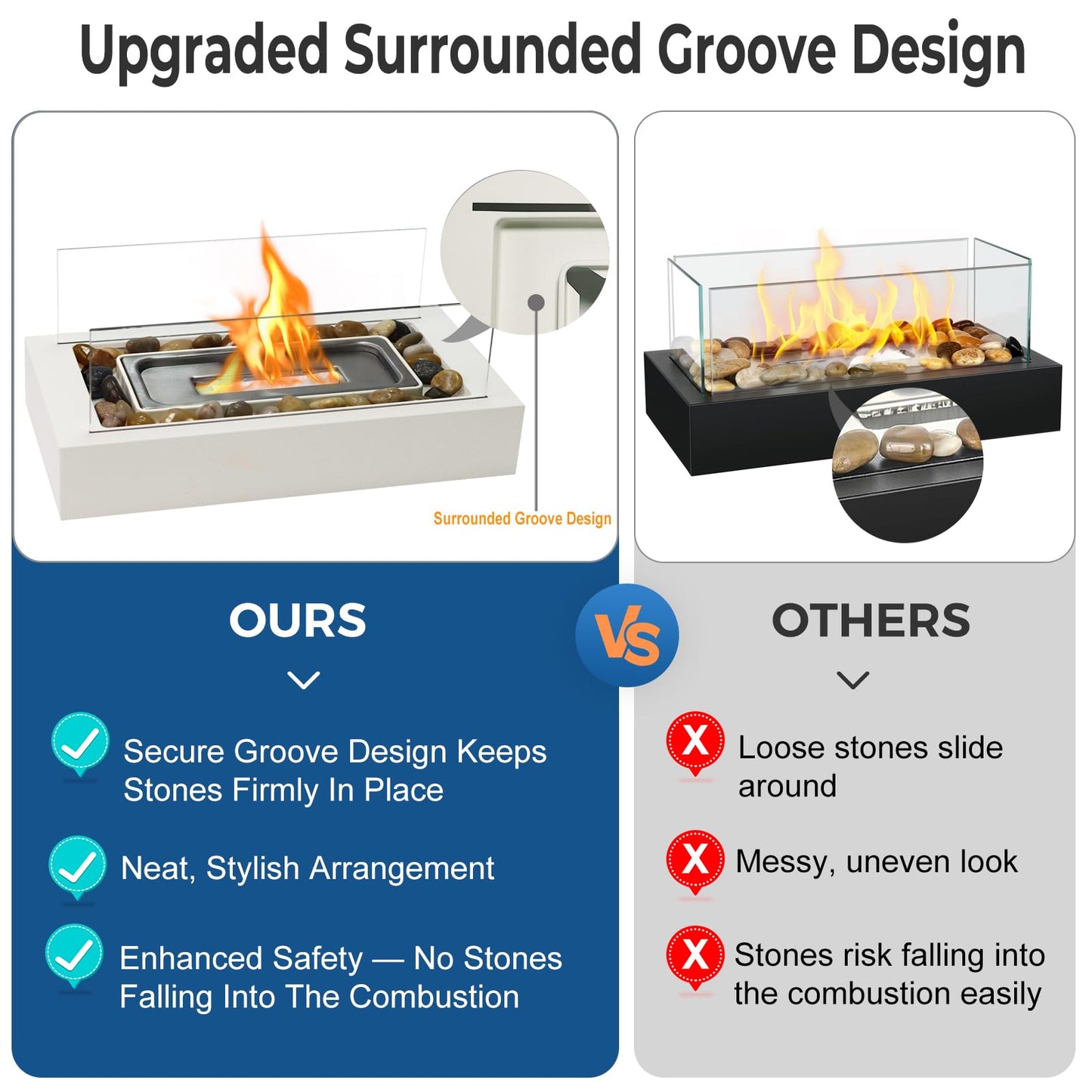 Metal Rectangle Tabletop Fire Pit with Smores Maker Kit 4 Roasting Sticks Indoor/Outdoor Small Fireplace, Table Top Decor Gifts for Women Mom Housewarming Birthday Balcony Backyard Gift