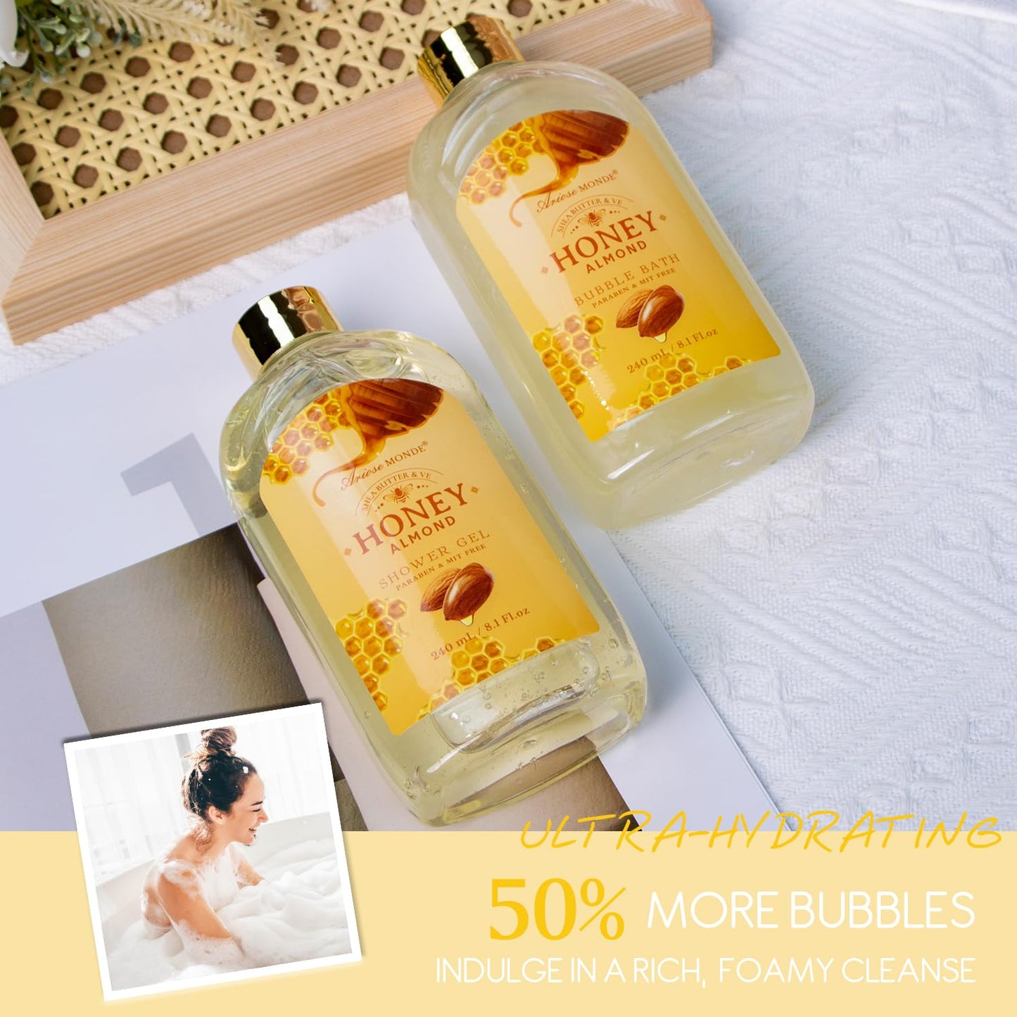 Bath & Shower Spa Gift Basket Set, with English Pear & Freesia Fragrance Bath Gift Basket for Women & Men Includes Body Lotion, Shower Gel, Bath Salts, Bubble Bath, Body Scrub and More, 9 Pcs