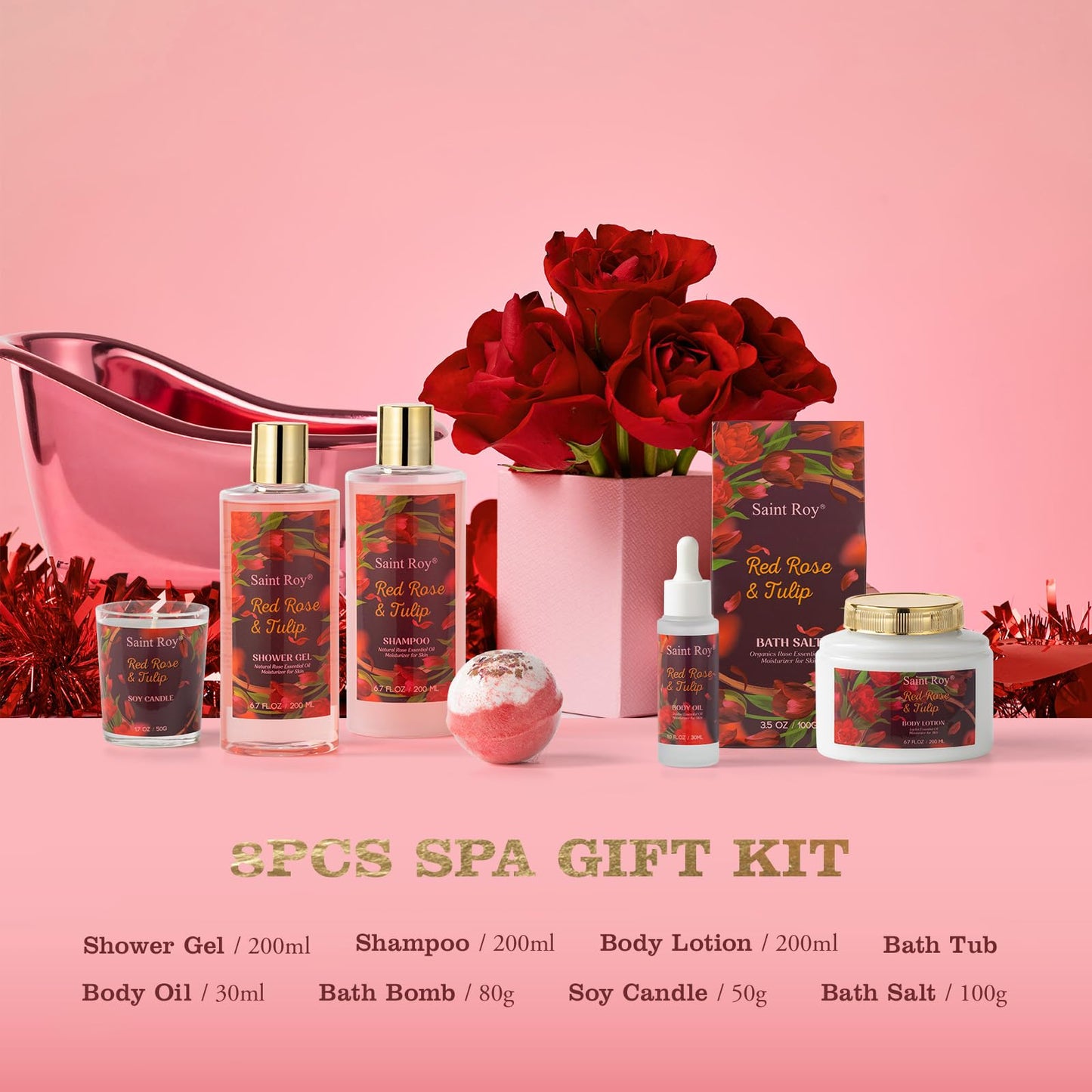 SPA Gifts for Her Gift Baskets for Women, Spa Gifts for Mom Strawberry Scent - Rich in Jojoba Oil Shea Butter with Body Lotion, Bath Bomb, Care Package, Birthday Gift