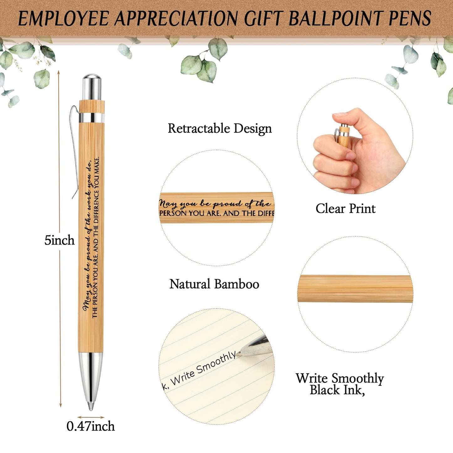 Yeaqee 36 Sets Employee Appreciation Gifts Bulk Thank You Gift Office Bamboo Pen with Inspirational Cards for Team Coworker Teacher Volunteer Nurse (Being Awesome)