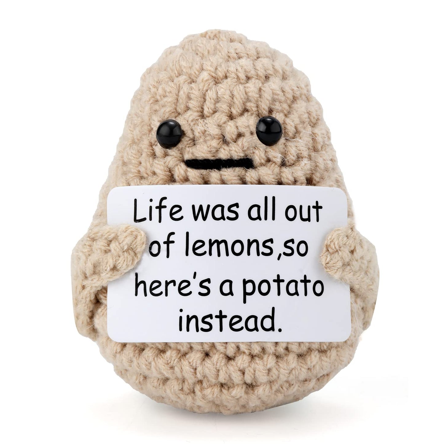 Mini Funny Knitted Wool Potato Toy with Positive Card - Creative Cute Crochet Doll Cheer Up Gift for Friends, Parties, Christmas Decoration and Encouragement