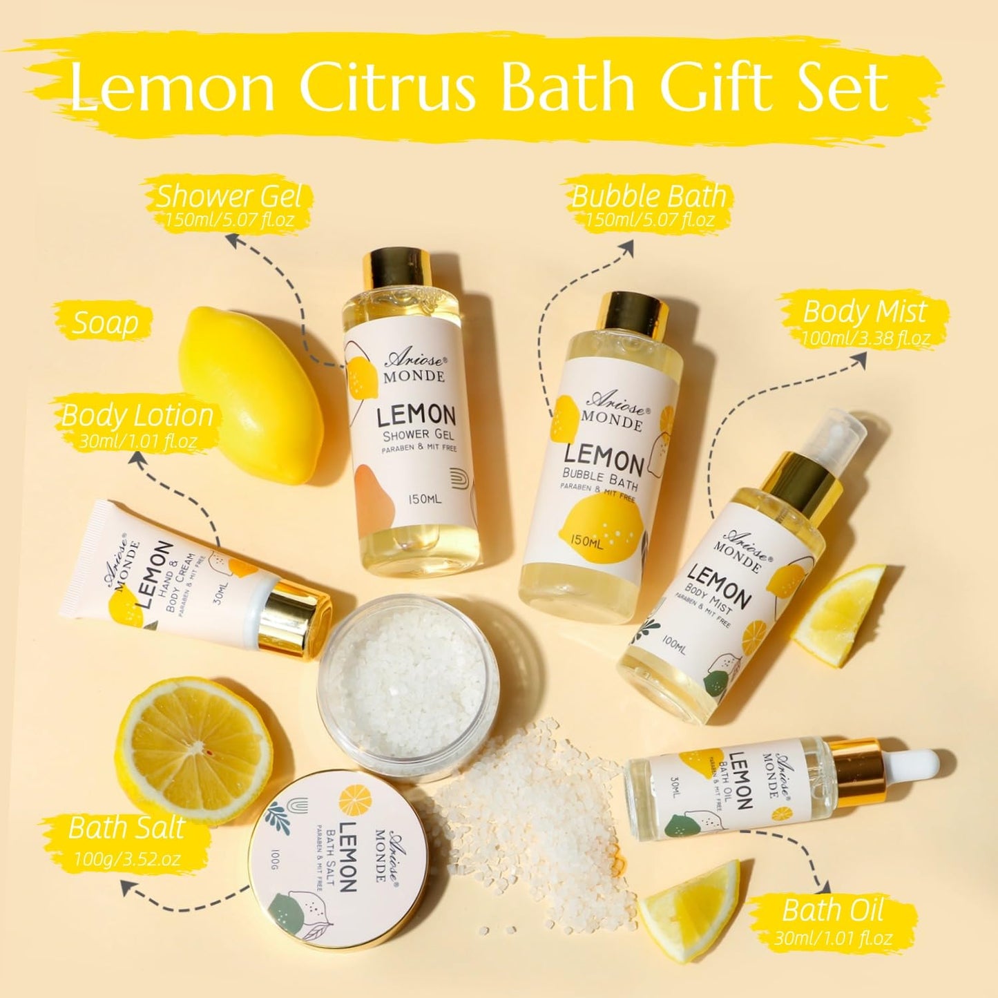 Bath & Shower Spa Gift Basket Set, with English Pear & Freesia Fragrance Bath Gift Basket for Women & Men Includes Body Lotion, Shower Gel, Bath Salts, Bubble Bath, Body Scrub and More, 9 Pcs