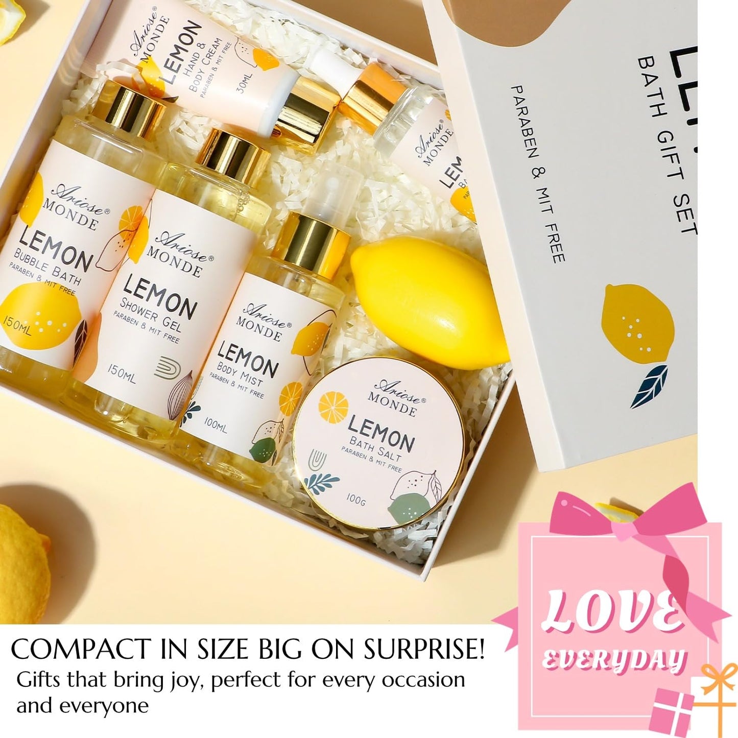 Bath & Shower Spa Gift Basket Set, with English Pear & Freesia Fragrance Bath Gift Basket for Women & Men Includes Body Lotion, Shower Gel, Bath Salts, Bubble Bath, Body Scrub and More, 9 Pcs