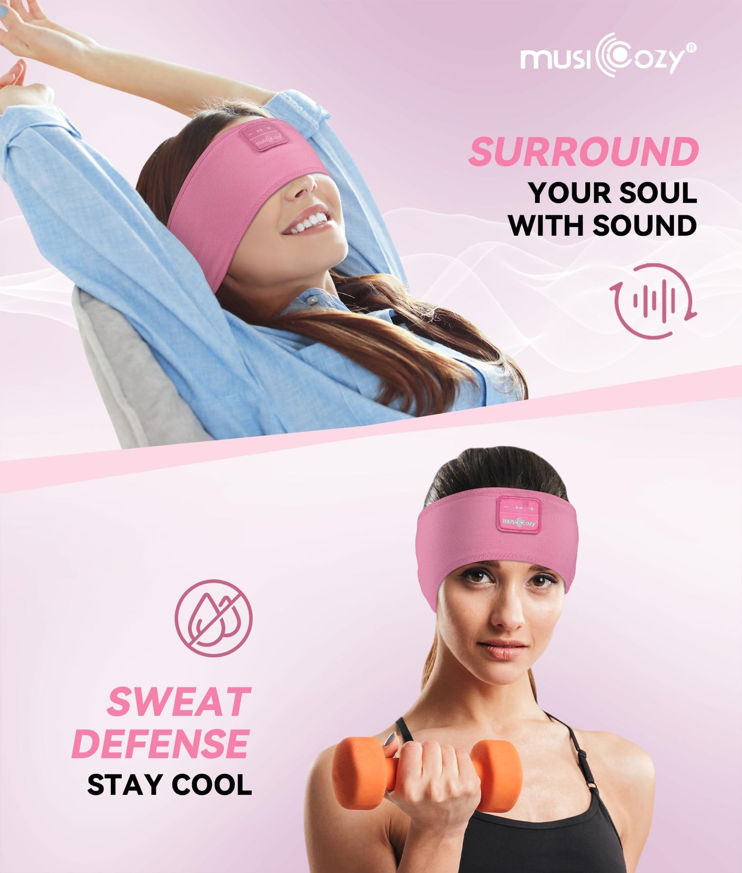 MUSICOZY Sleep Headphones Bluetooth 5.4 Headband, Sports Wireless Earphones Sweat Resistant Earbuds Sleeping Headphone with Ultra-Thin HD Stereo Speaker for Workout Running Cool Gadgets Unique Gifts