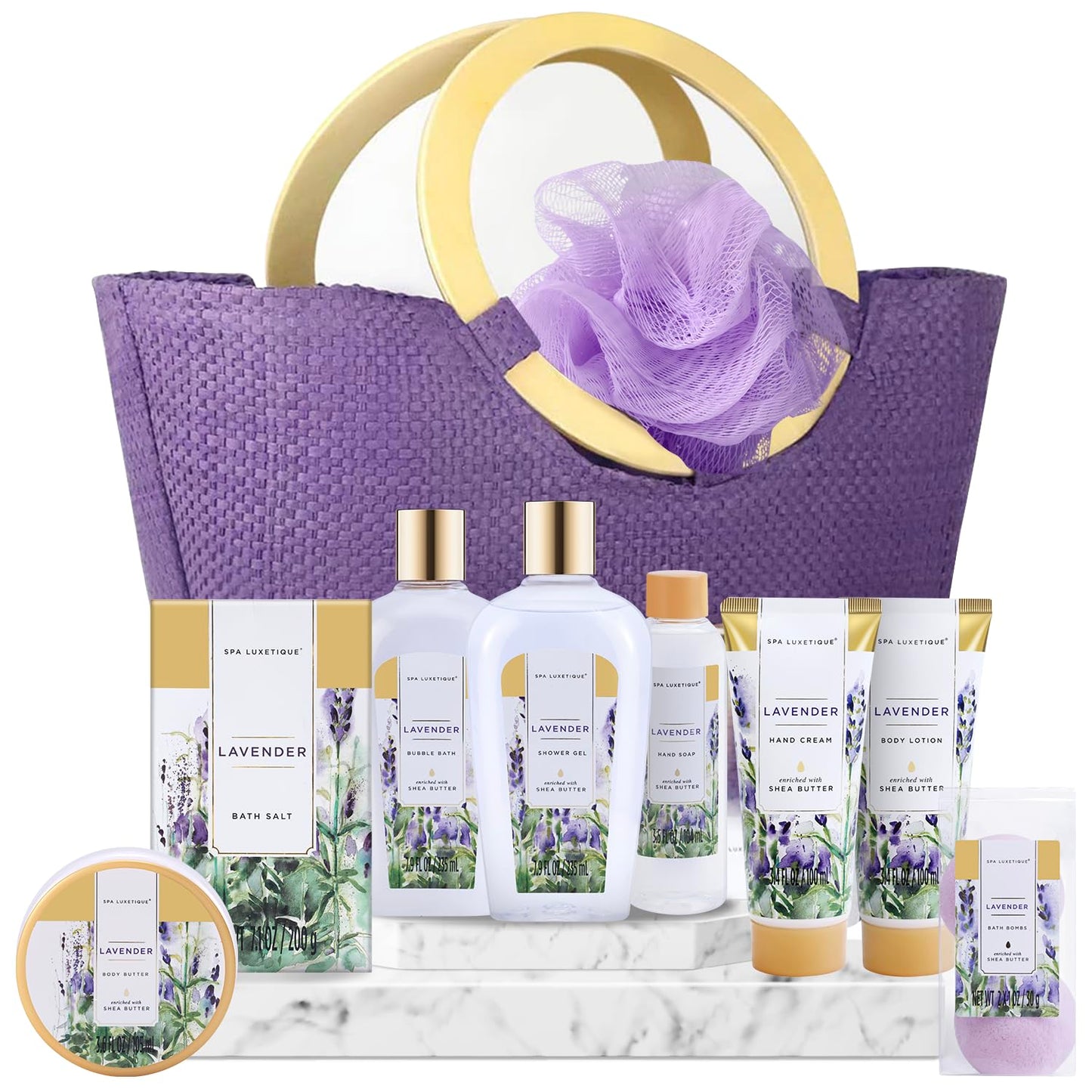 Spa Luxetique Gift Baskets for Women, Spa Gifts for Women - 10pcs Lavender Gift Sets with Body Lotion, Bubble Bath, Relaxing Bath Sets for Women, Christmas Gifts for Women, Mothers Day Gifts for Mom