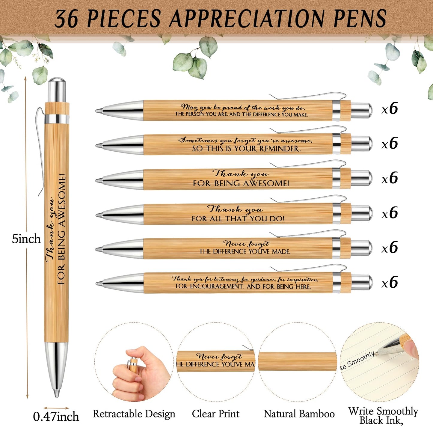 Yeaqee 36 Sets Employee Appreciation Gifts Bulk Thank You Gift Office Bamboo Pen with Inspirational Cards for Team Coworker Teacher Volunteer Nurse (Being Awesome)