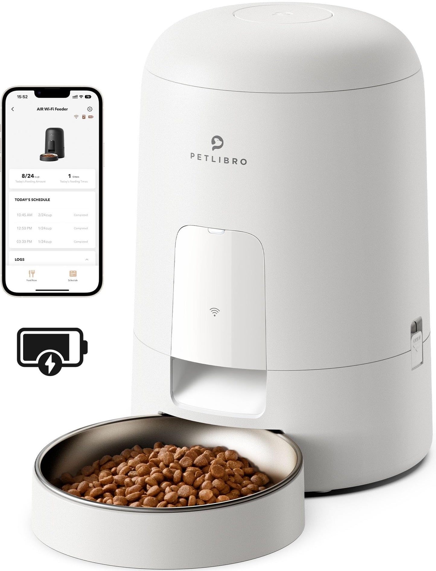 PETLIBRO Automatic Cat Feeder, Wi-Fi Rechargeable Cat Food Dispenser Battery-Operated with 30-Day Life, AIR 2.4G Wi-Fi Timed Pet Feeder for Cat & Dog, 2L Auto Cat Feeder, Black