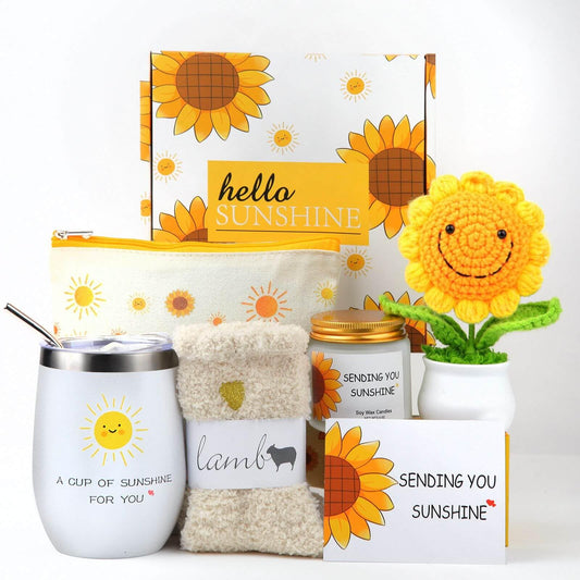 Gift Baskets for Women-7 Pcs Happy Birthday Gifts for Women Friendship, Get Well Gifts for Women Best Friend, Unique Cheer Gifts for Her, Sunflower Gifts for Women, Cute Gift Idea for Teen Girl Sister