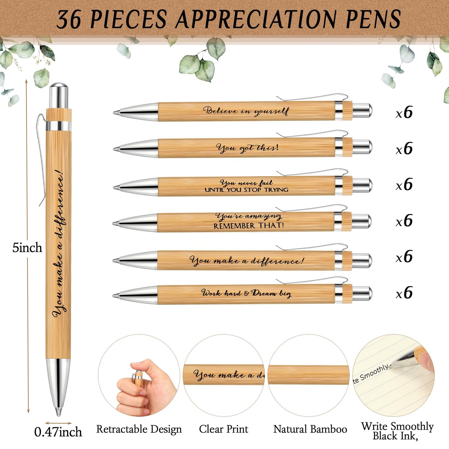 Yeaqee 36 Sets Employee Appreciation Gifts Bulk Thank You Gift Office Bamboo Pen with Inspirational Cards for Team Coworker Teacher Volunteer Nurse (Being Awesome)