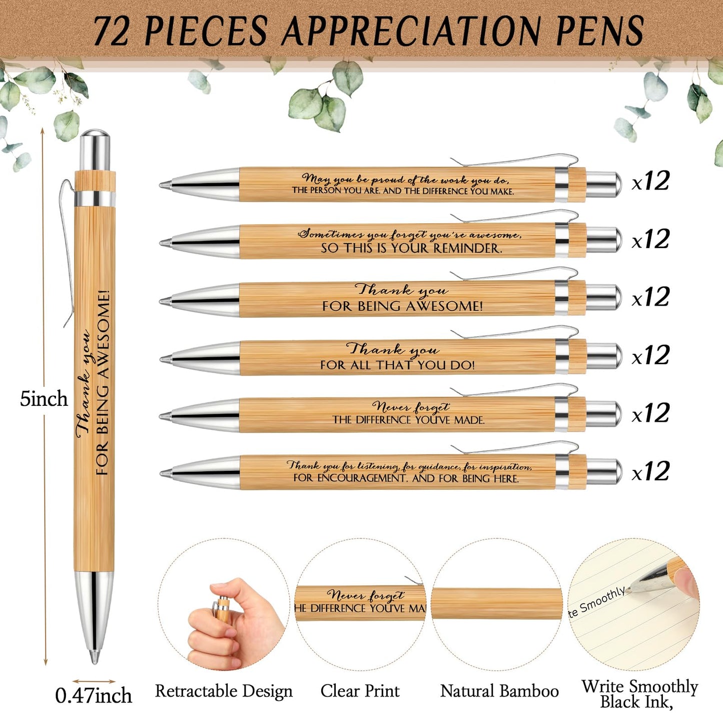 Yeaqee 36 Sets Employee Appreciation Gifts Bulk Thank You Gift Office Bamboo Pen with Inspirational Cards for Team Coworker Teacher Volunteer Nurse (Being Awesome)