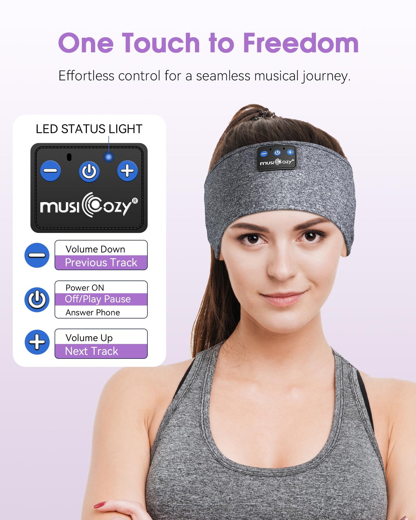 MUSICOZY Sleep Headphones Bluetooth 5.4 Headband, Sports Wireless Earphones Sweat Resistant Earbuds Sleeping Headphone with Ultra-Thin HD Stereo Speaker for Workout Running Cool Gadgets Unique Gifts