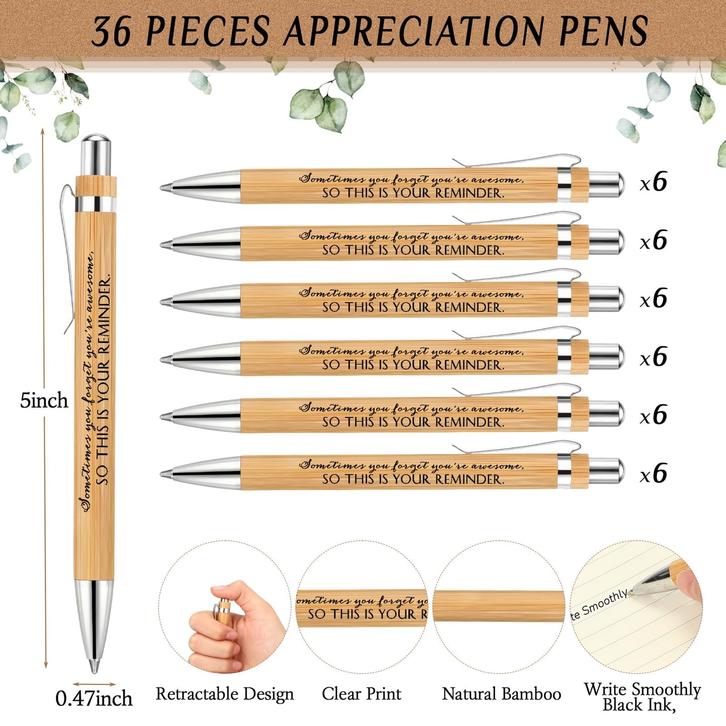 Yeaqee 36 Sets Employee Appreciation Gifts Bulk Thank You Gift Office Bamboo Pen with Inspirational Cards for Team Coworker Teacher Volunteer Nurse (Being Awesome)