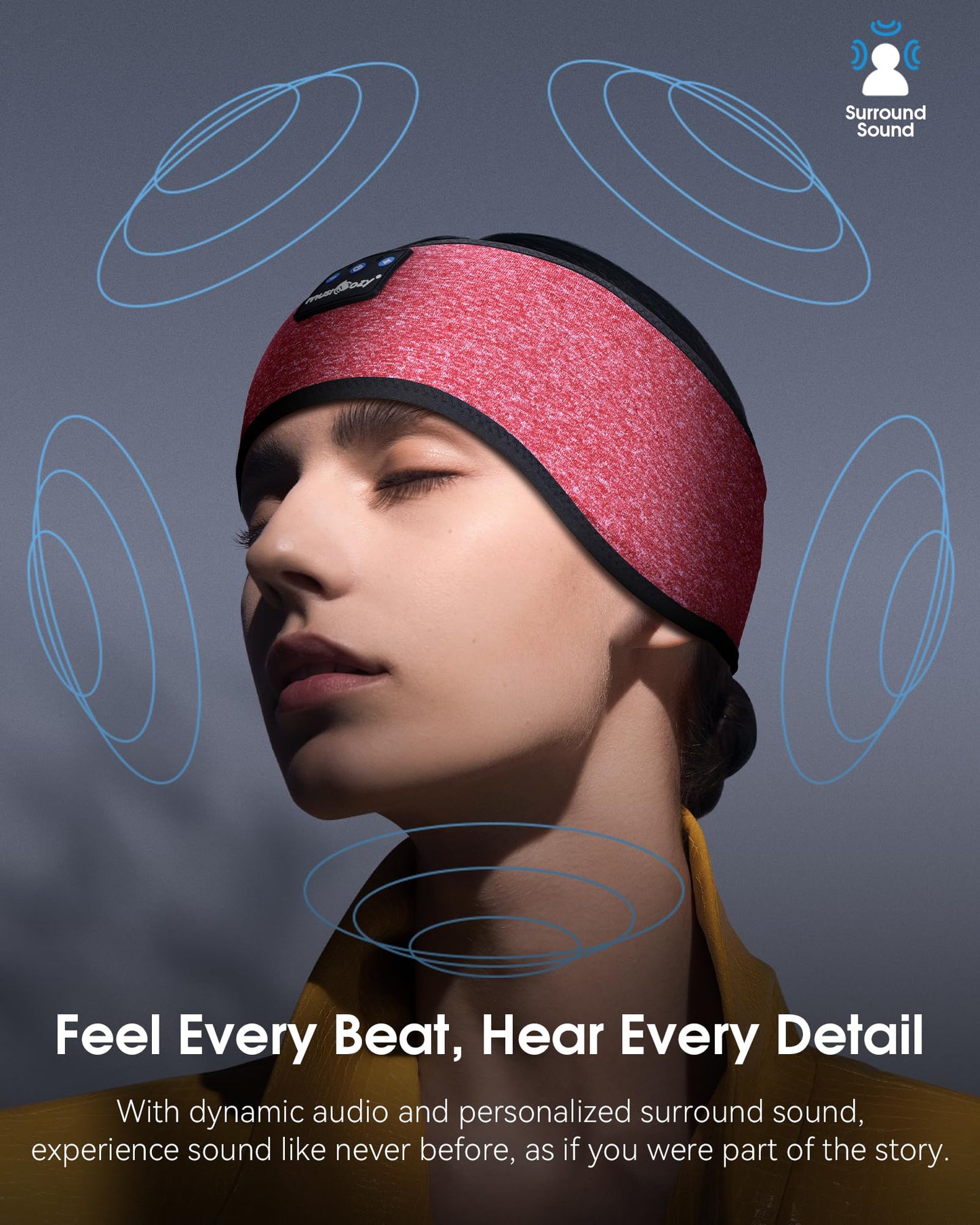 MUSICOZY Sleep Headphones Bluetooth 5.4 Headband, Sports Wireless Earphones Sweat Resistant Earbuds Sleeping Headphone with Ultra-Thin HD Stereo Speaker for Workout Running Cool Gadgets Unique Gifts