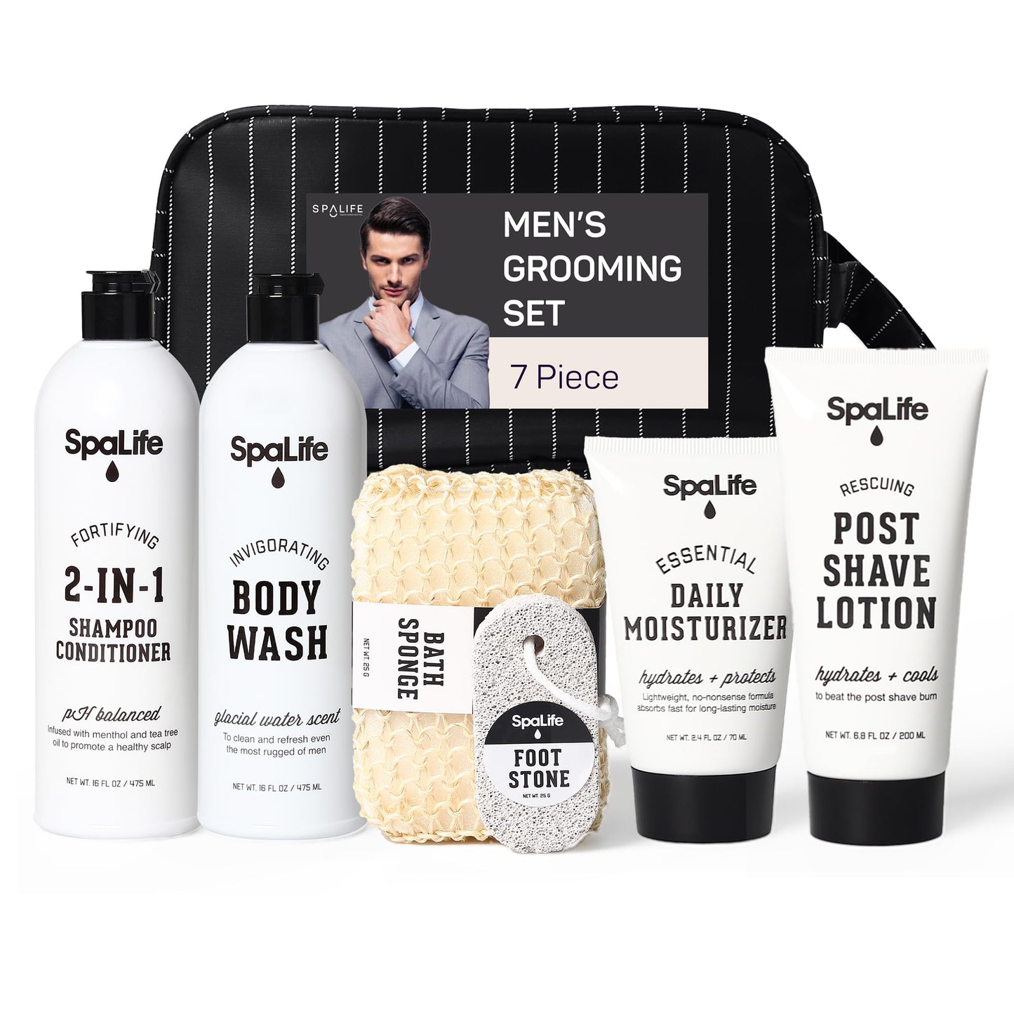 SpaLife Men's Sandalwood Luxury Spa Skincare Set - Complete Care Kit for Rugged Revitalization, Exfoliating Scrub - Bath and Body Collection for Cleansing, Moisturizing, and Rejuvenation