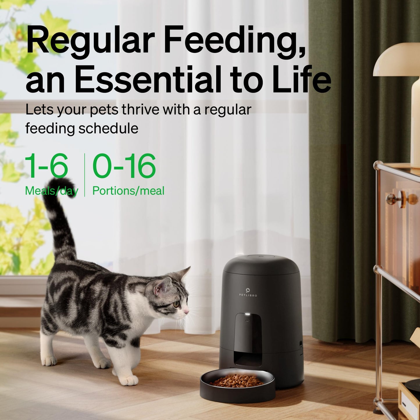 PETLIBRO Automatic Cat Feeder, Wi-Fi Rechargeable Cat Food Dispenser Battery-Operated with 30-Day Life, AIR 2.4G Wi-Fi Timed Pet Feeder for Cat & Dog, 2L Auto Cat Feeder, Black