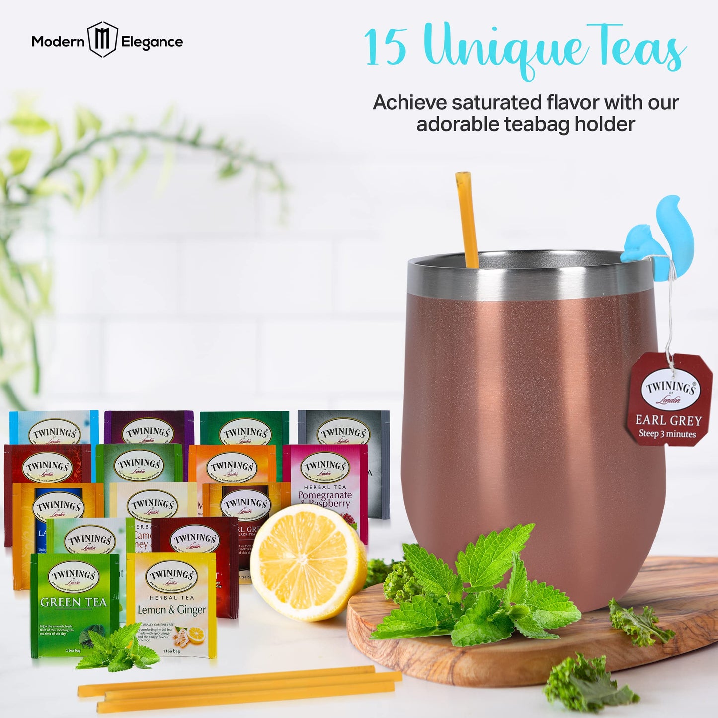 Tea Gift Sets for Tea Lovers Women and Men | Tea Gifts | Tea Gift Set | Tea Sets for Women | Stainless Steel Tumbler | 15 Unique Teas | 10 Honey Straws | Gift Box Tea Set (Teal)