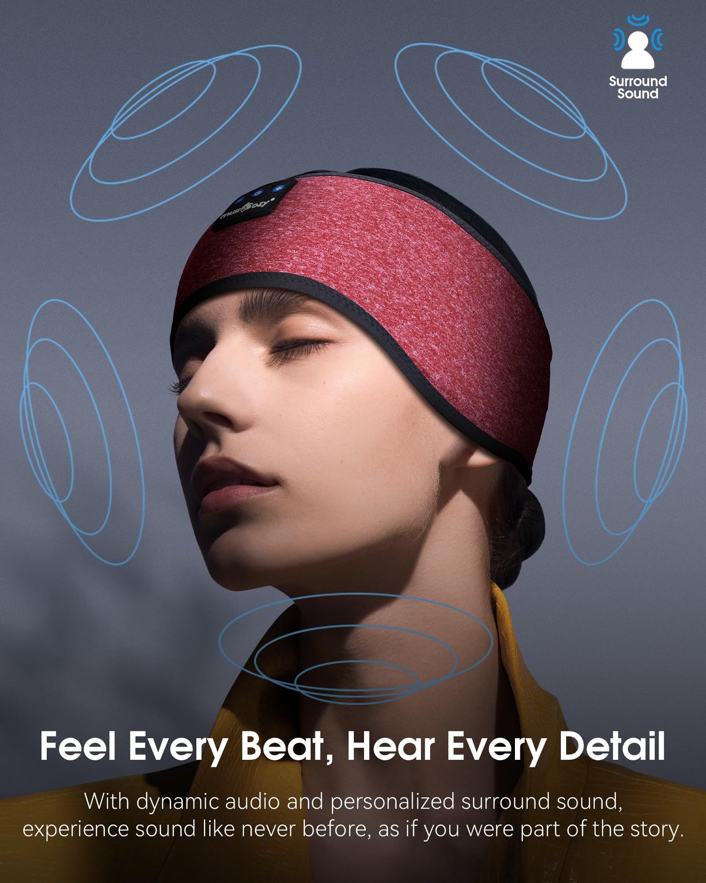 MUSICOZY Sleep Headphones Bluetooth 5.4 Headband, Sports Wireless Earphones Sweat Resistant Earbuds Sleeping Headphone with Ultra-Thin HD Stereo Speaker for Workout Running Cool Gadgets Unique Gifts