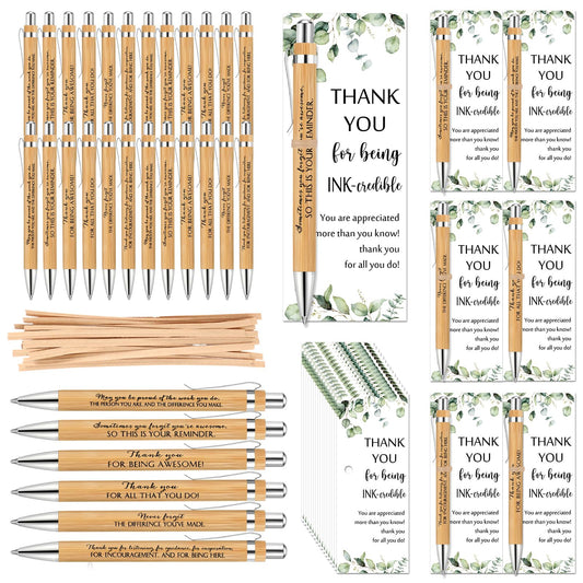 Yeaqee 36 Sets Employee Appreciation Gifts Bulk Thank You Gift Office Bamboo Pen with Inspirational Cards for Team Coworker Teacher Volunteer Nurse (Being Awesome)