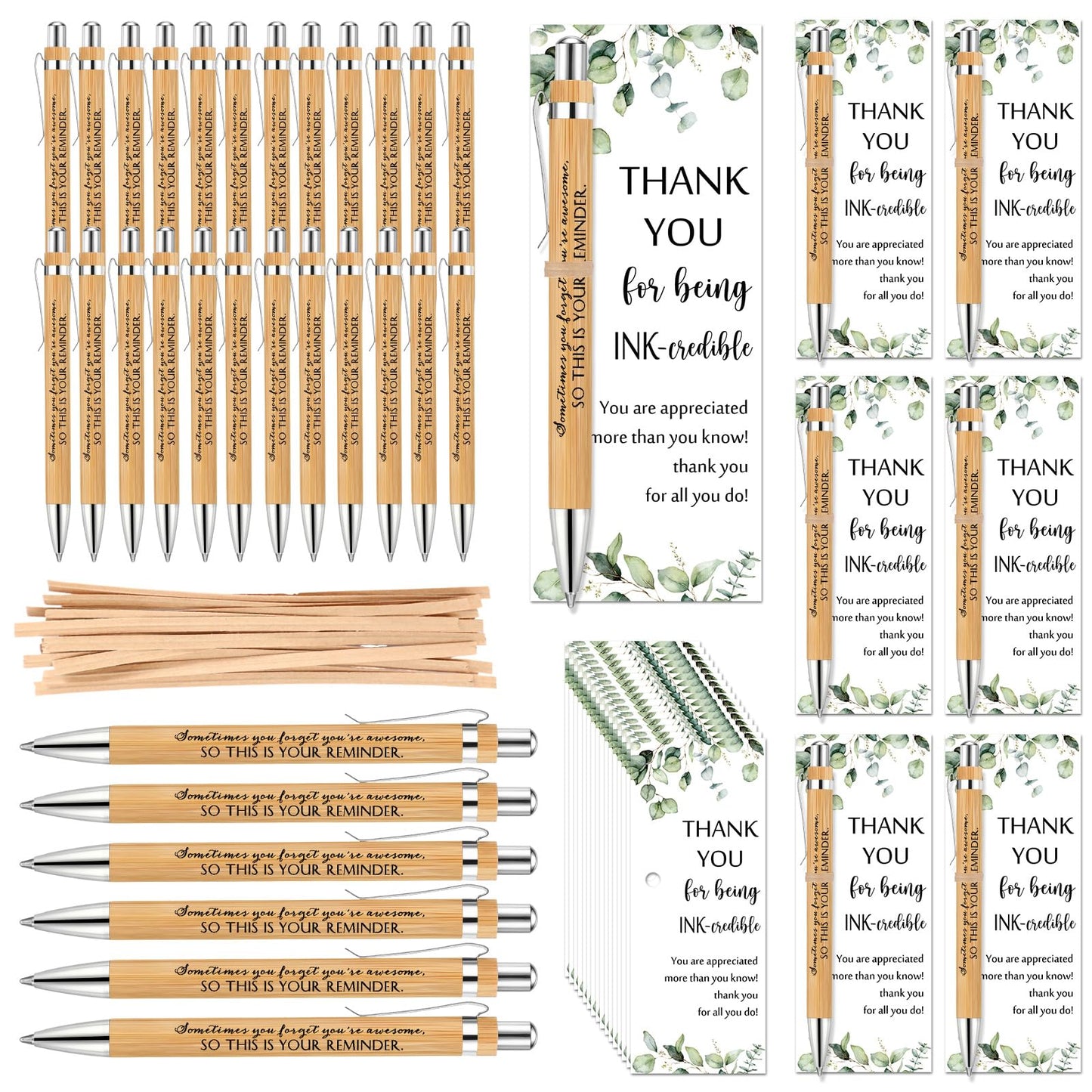 Yeaqee 36 Sets Employee Appreciation Gifts Bulk Thank You Gift Office Bamboo Pen with Inspirational Cards for Team Coworker Teacher Volunteer Nurse (Being Awesome)