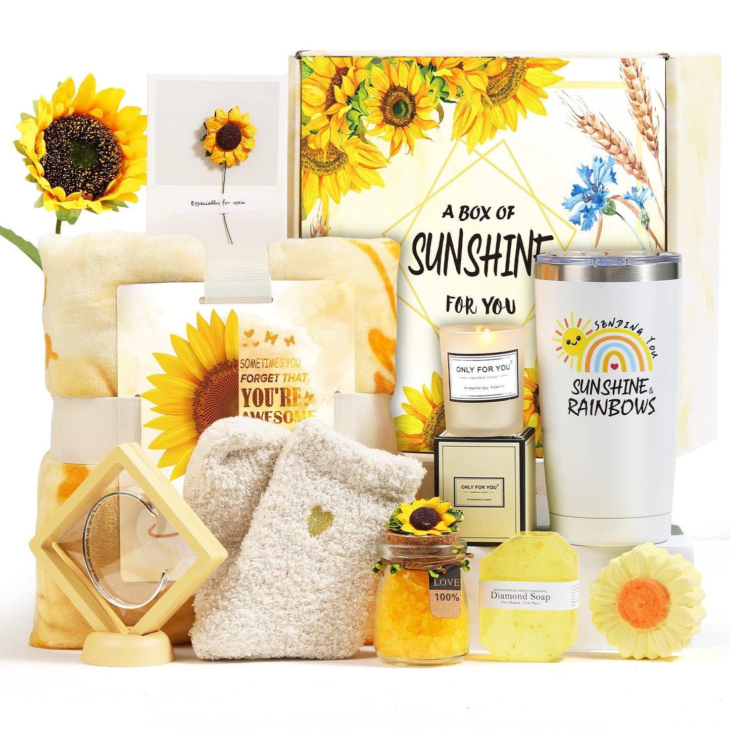 Gifts for Women, Sending Sunflower Gifts for Mom, 10 Pcs Spa Gifts for Women, Birthday Gift Sets, Gifts for her, Unique Holiday Gift Basket for Mom, Women, Girlfriend, Coworkers, Teacher, Nurse, Wife