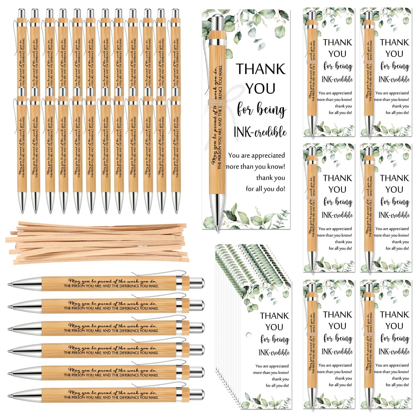 Yeaqee 36 Sets Employee Appreciation Gifts Bulk Thank You Gift Office Bamboo Pen with Inspirational Cards for Team Coworker Teacher Volunteer Nurse (Being Awesome)